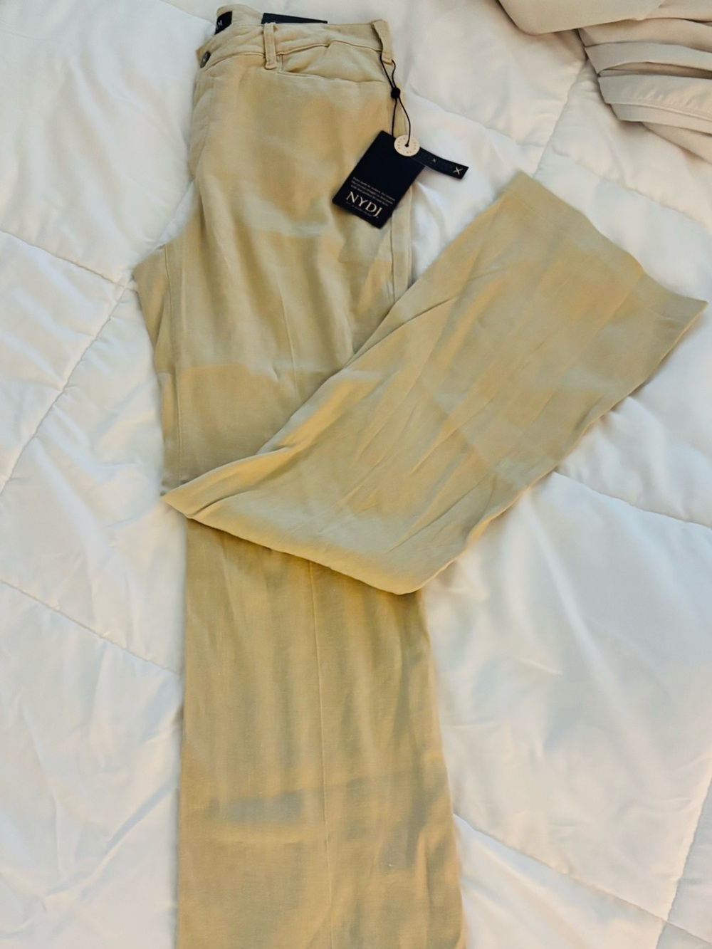 NYDJ Straight-Leg Linen Jeans/Pants in Straw color (light tan)